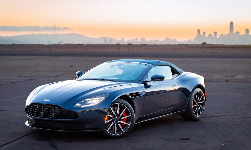 Aston Martin DB11 Volante, dark blue, for rent in the San Francisco Bay Area