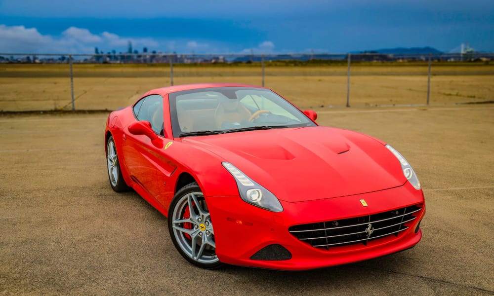 Ferrari California T, red, tan interior, for rent in the San Francisco Bay Area