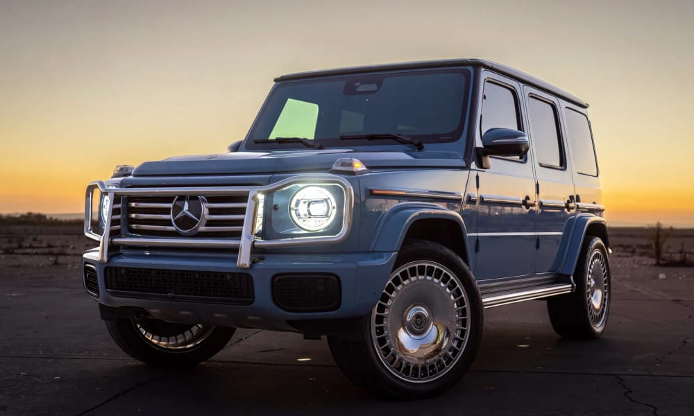 Mercedes-Benz G550, blue, for rent in the San Francisco Bay Area