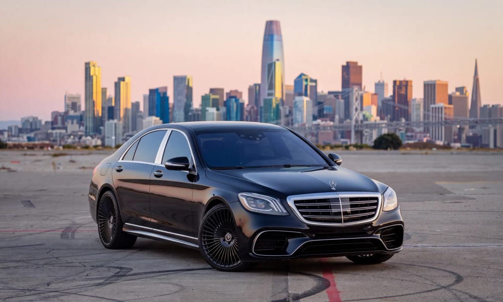 Mercedes-Benz S550, black, for rent in the San Francisco Bay Area