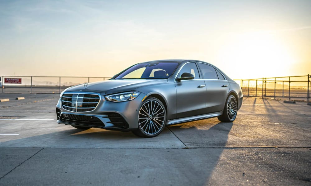Mercedes-Benz S580, gray, light interior, for rent in the San Francisco Bay Area