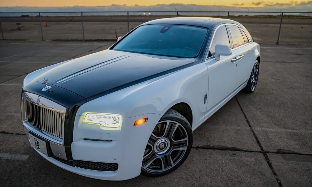 Rolls-Royce Ghost, white over black, for rent in the San Francisco Bay Area