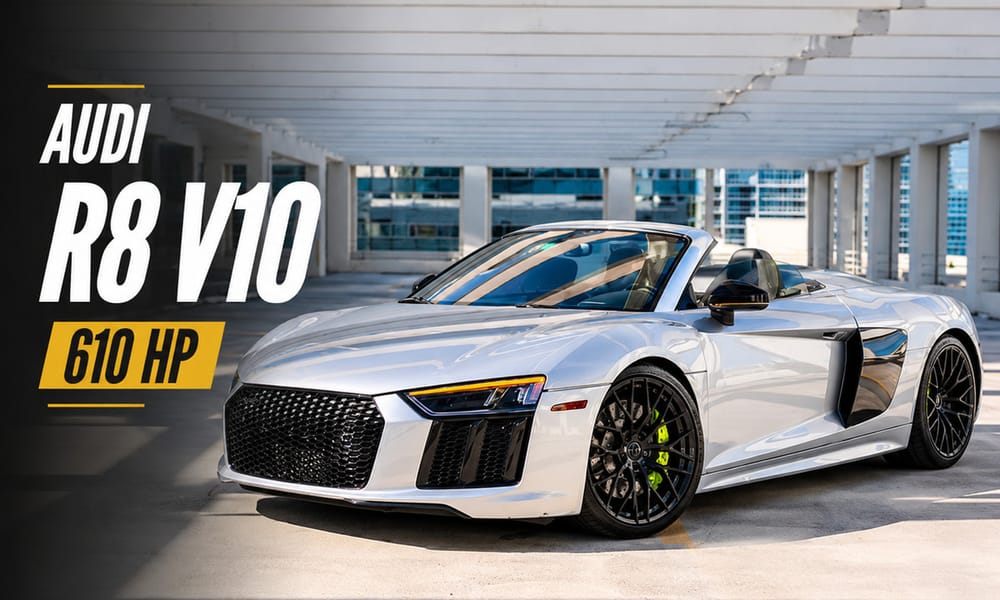 Audi R8, gray, black interior, for rent in Miami