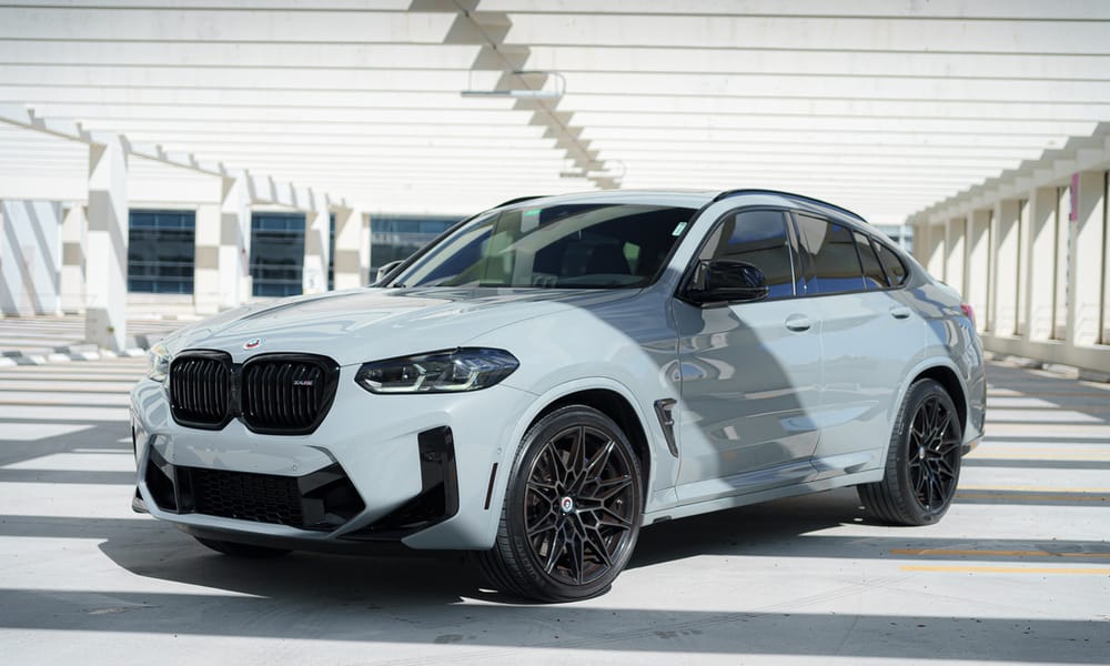 BMW X4M, gray, black interior, for rent in Miami