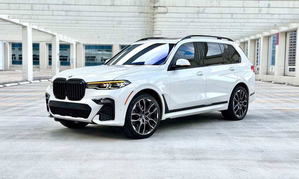 BMW X7, white, black interior, for rent in Miami