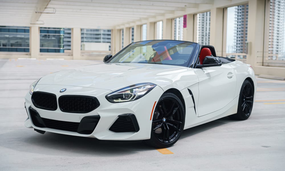 BMW Z4, white, red interior, for rent in Miami