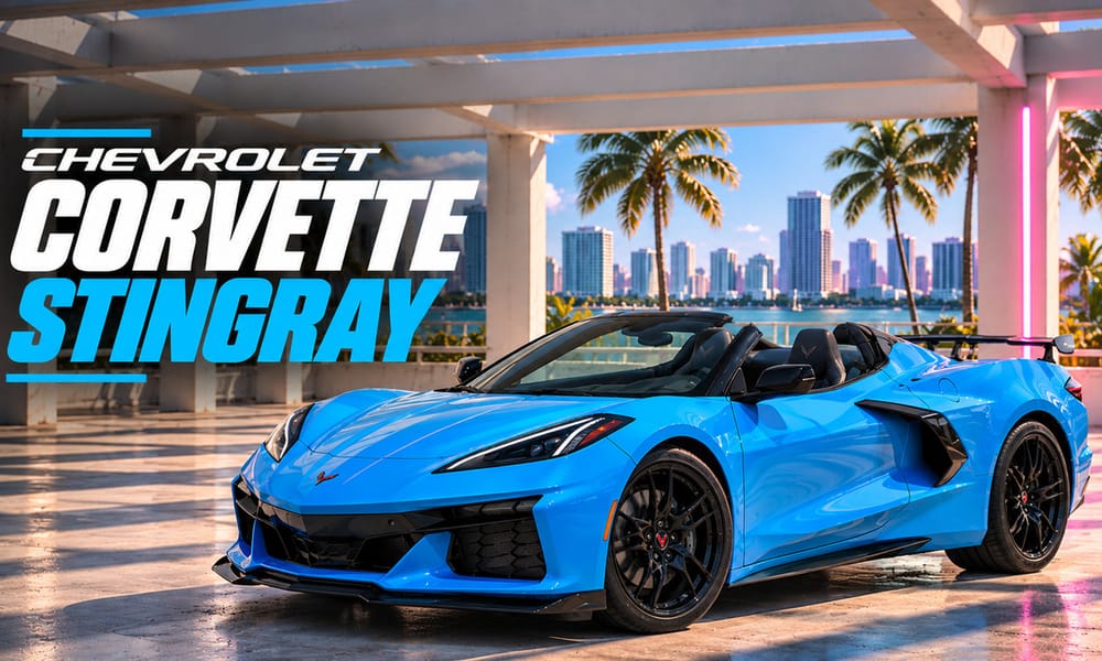 Chevrolet Corvette Stingray, blue, black interior, for rent in Miami