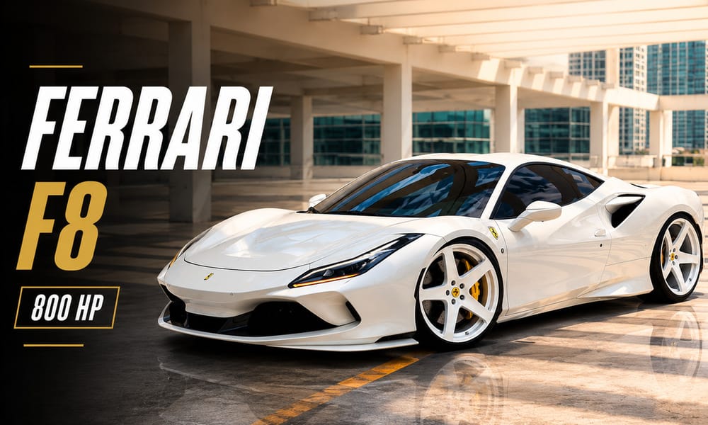 Ferrari F8 Tributo, white, for rent in Miami