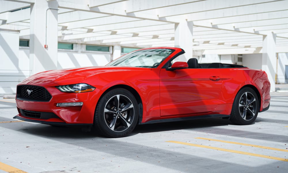 Ford Mustang EcoBoost, red, for rent in Miami