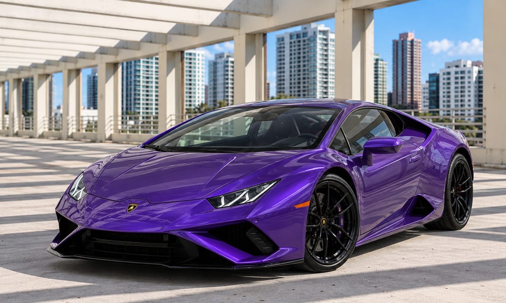 Lamborghini Huracán EVO, violet, for rent in Miami