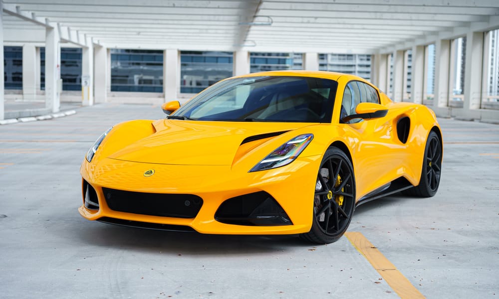 Lotus Emira, yellow, for rent in Miami