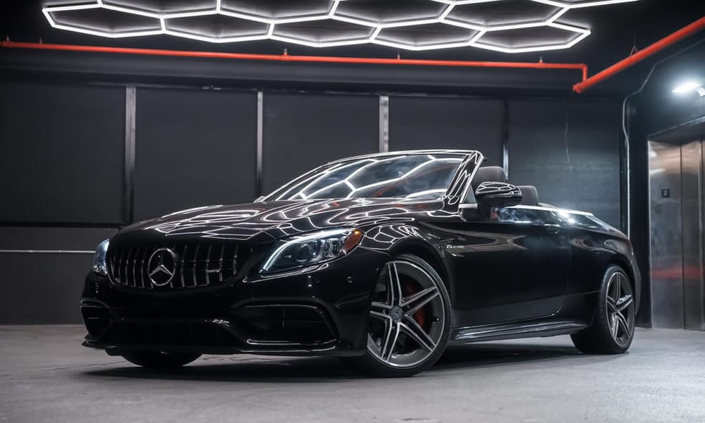 Mercedes-Benz C63 S, black, white interior, for rent in Miami