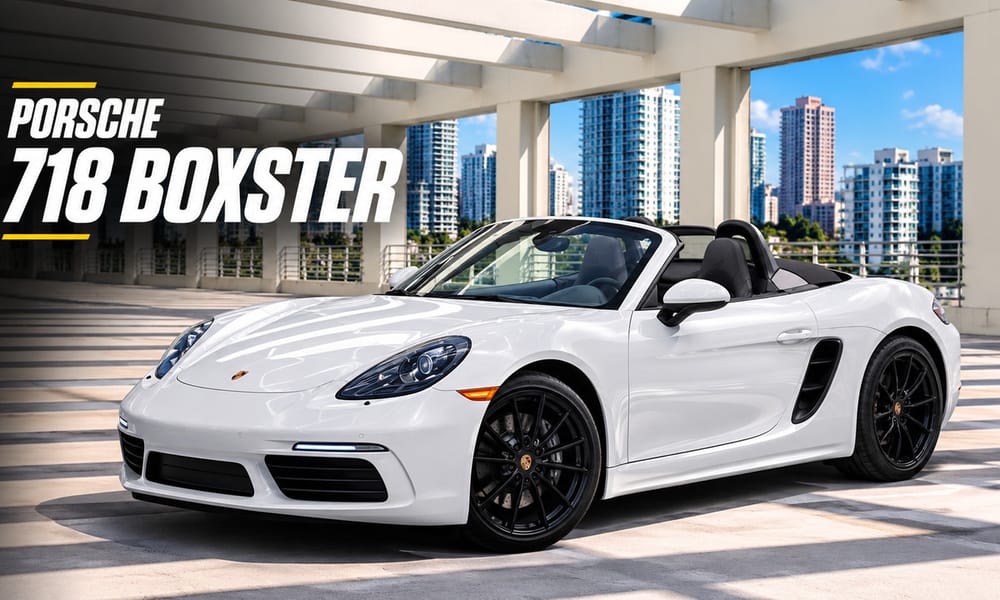 Porsche 718 Boxster, white, red interior, for rent in Miami