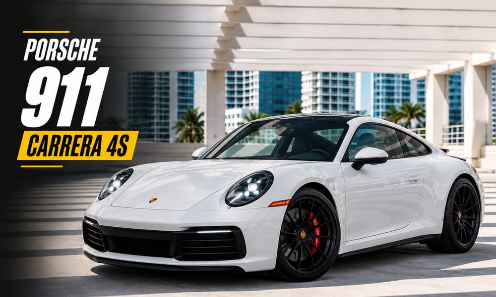 Porsche 911 Carrera 4S, white, black interior, for rent in Miami